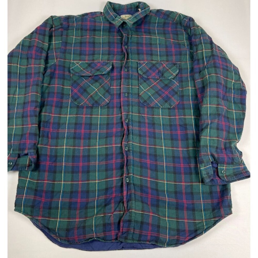 L.L. Bean Men XL Tall Vintage Green Plaid Thinsulate Lined Shirt Jacket Shacket
